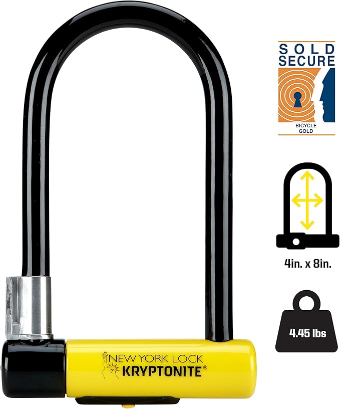 Kryptonite New York Standard Bike U-Lock, Heavy Duty Anti-Theft, 16mm Shackle with Mounting Bracket and Keys, Ultimate Security for Bicycles E-Bikes and Scooters. | bike-locks