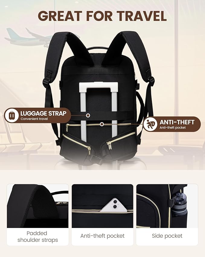 LOVEVOOK 40L Travel Backpack with Waist Strap,Flight Approved Carry on Backpack,Waterproof Personal Item Travel Bag,TSA Carry on Luggage Suitcase Travel Essentials,Gifts for Women & Men,fit 17" Laptop