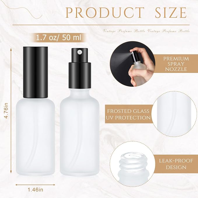 Roshtia 30 Pcs Glass Spray Bottle Clear Empty Bottles Small Refillable Reusable Perfume Bottle with Fine Mist Sprayer Pump for Face Body Travel(1.69 oz,Black)