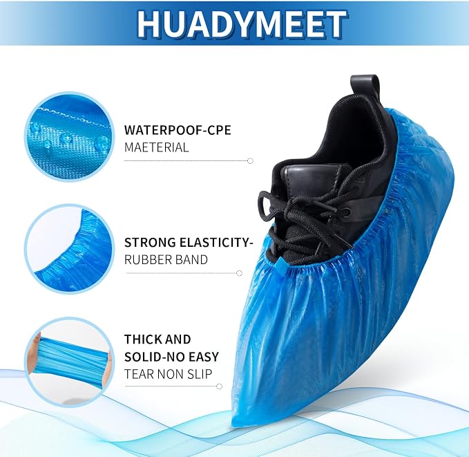 HUADYMEET Shoe Covers 1000 Pack(500 Pairs) Large Shoe Covers Disposable Shoe Boot Covers Waterproof Shoes Protectors Covers Durable Boot&Shoes Covers for Indoors,One Size Fits All, 600g/Bag