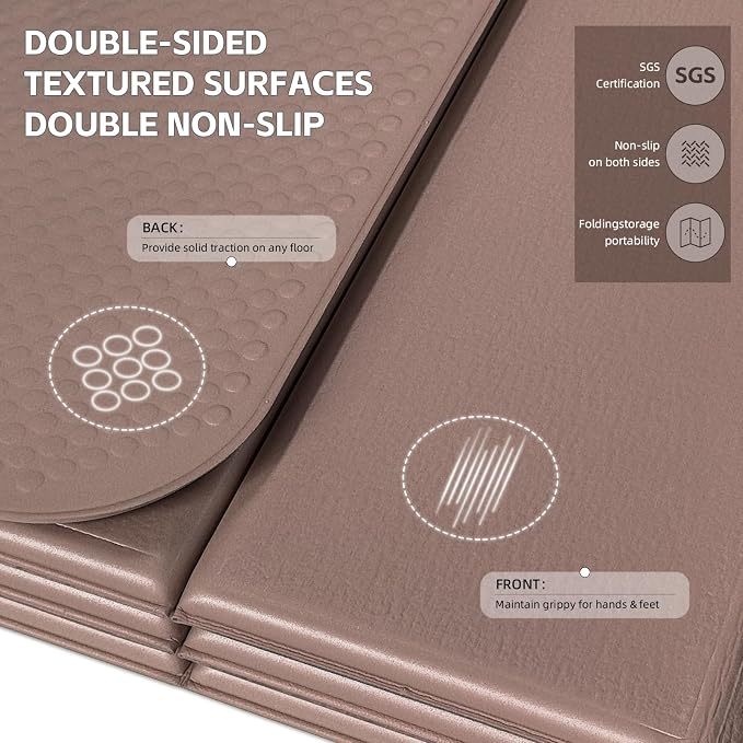Foldable Yoga Mat,Thickened,0.4"Thick (10mm）,76"x26" | 12-Fold Design,SGS Certified TPE,Non-Slip & No Smell,Ultra Portability,For Yoga,Gym,Pilates,Home Workouts