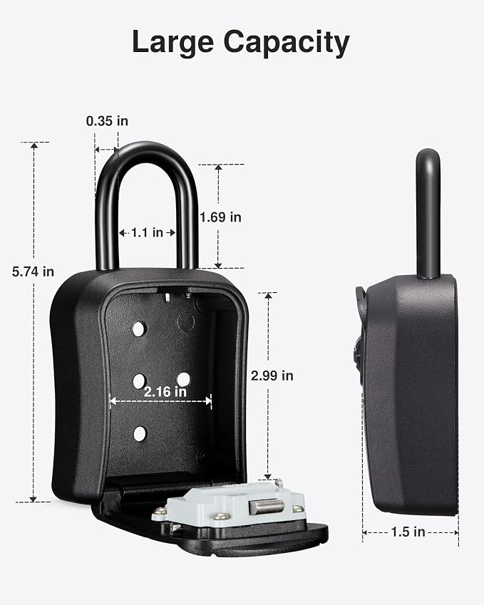 Puroma Key Lock Box, Portable Combination Lockbox Wall-Mounted Key Storage Box for House Keys, Resettable Code Safe Security Lock Box for Home, Office, Apartment Spare Key Storage (2 Pack, Pure Black)