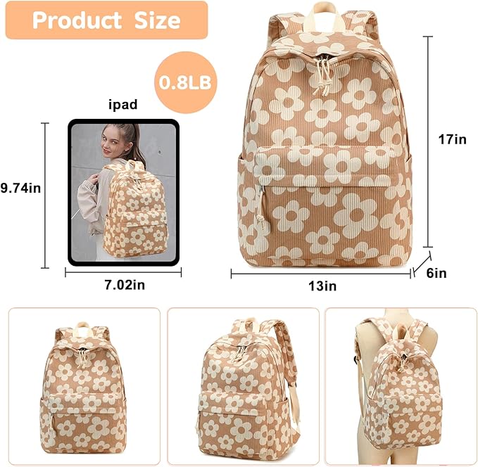 Bluboon School Backpack for Teen Girls Bookbags Elementary High School Corduroy Laptop Bags Women Travel Daypacks