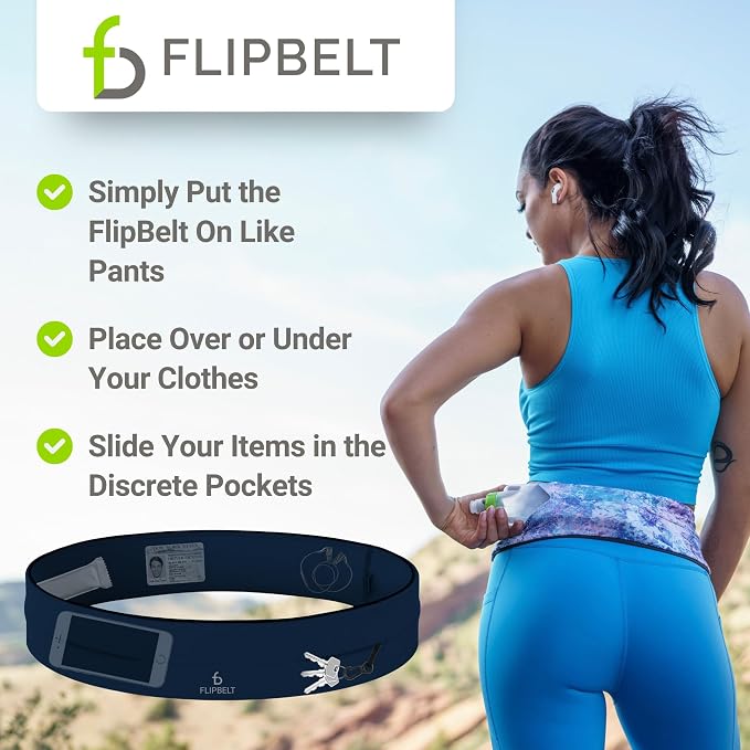 FlipBelt Classic Running Belt, Belt Bag & Fanny Pack for Men and Women - Phone Holder, Waist Pack, Running Accessories, Belt Pouch, Money Belt, USA Running Company
