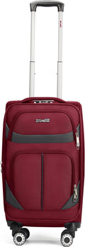 20" Luggage, Softside Suitcase with LOCK,Expandable Luggage w/Double Spinner Wheels, Lightweight Rolling Suitcases for Travel Carry On Luggage（Burgundy-Grey,20in）