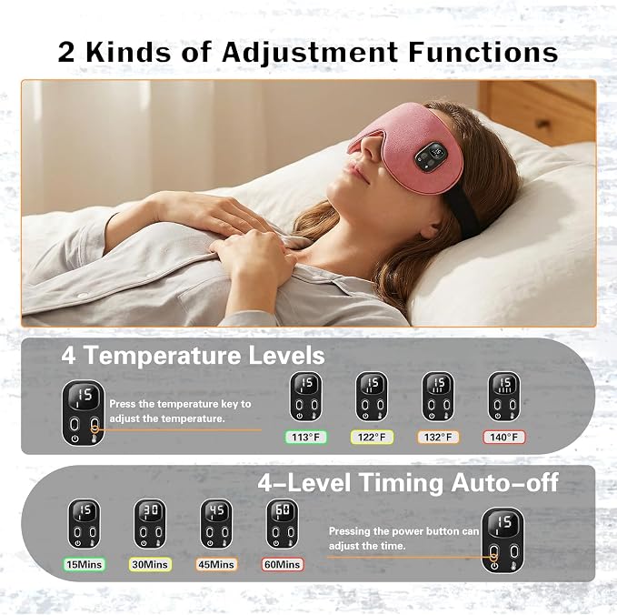 Heated Eye Mask,Cordless Eye Mask for Dry Eyes,Eye Relief, Improved Sleep,Eye Heating Pad for Travel, 4 Heat Levels, 4-Level Timing, Washable Cover, Travel, Gifts for Family(Black) (Purple-Pink)