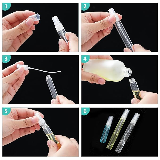 Zhehao 2 Pcs Mini Spray Bottles 5 Ml, 10 ml Clear Glass Perfume Bottles Refillable Fine Mist Perfume Atomizer Portable Empty Sample Containers for Cleaning, Essential Oils, Travel (Clear Cap)