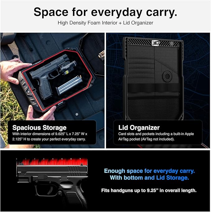 VAULTEK LifePod 20 Full-Size Biometric Lockable Weatherproof Case with Built-in Lock, Steel Security Cable, & TSA Handgun Case or Car Safe, Portable Travel Pistol Safe/Covert Black/Biometric
