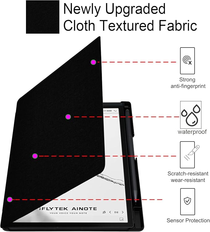 Slimshell Case for 8.2'' iFLYTEK AINOTE Air 2 Smart Auto Sleep/Wake Ultra-Thin Lightweight Leather Folio Cover with Built-in Pen Holder & Magnetic Closure (Cloth Black)