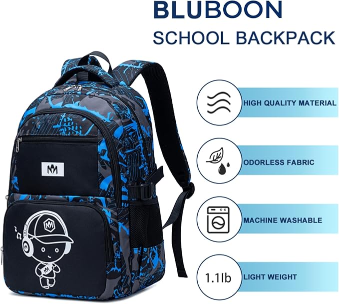 Bluboon Kids Backpack Boys Camo Bookbag Teens Elementary School Bag Daypack Travel Back Pack Middle school (Camo-boy)