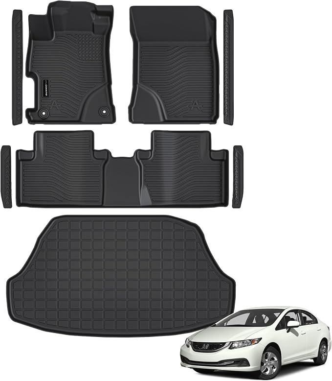 Auxko All Weather Floor Mats Cargo Mat & Door Sill Protector for Honda Civic Sedan 2012-2015 TPE Liners Accessories Guard Odorless Anti-Slip Floor Trunk Liner