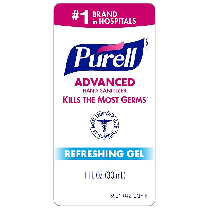 Purell Advanced Hand Sanitizer Refreshing Gel, Clean Scent, 1 Fl Oz Travel Size Flip-Cap Bottle with Display Bowl (Pack of 36), 3901-36-BWL