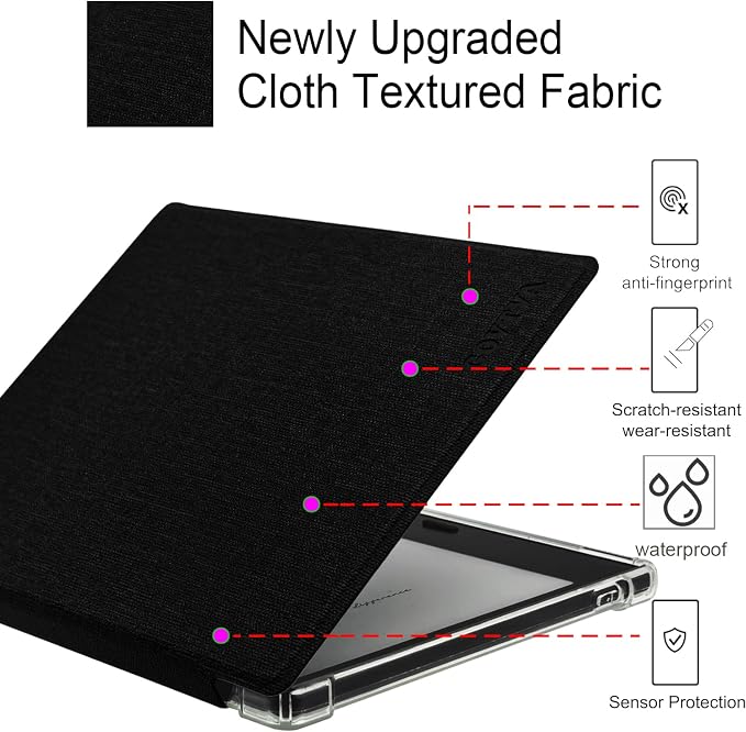 GOVTVA Transparent TPU Back Case for Onyx Boox Go Color 7 (Gen 1/2, 2024/2025) / Boox Go 7 Ultra-Thin Enhanced Auto Sleep/Wake Cover with Thickened Corners, Magnetic Closure (Cloth Black)
