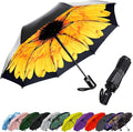 SIEPASA Compact Travel Umbrella - Windproof Auto Open/Close, Small Folding Umbrella for Rain & Sun with UPF50+ - Lightweight Frame, Waterproof - Fits Backpack, Purse, Suitcase.(Sunflower