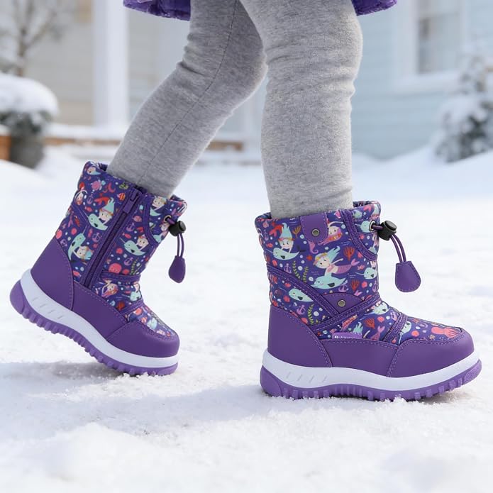 CIOR Winter Snow Boots for Boy and Girl Outdoor Waterproof with Fur Lined(Toddler/Little Kids)