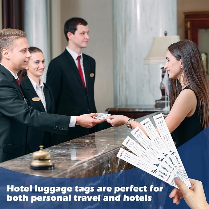 500 Pcs Paper Hotel Luggage ID Tags with Transfer Tape On Back Luggage Tags Bulk White Baggage Claim Check Tags Serial Numbering Claim Ticket Baggage Identification for Suitcase Motel Bag Storage
