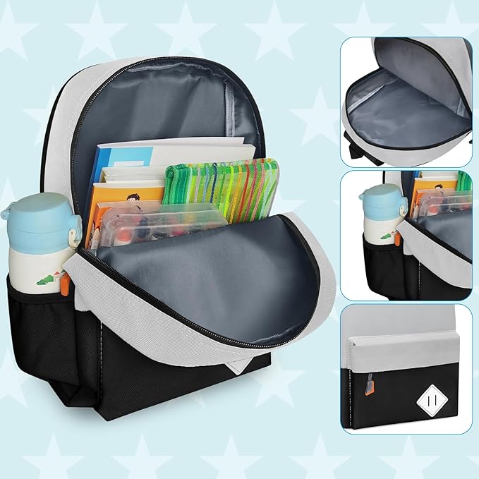 AZKAQA Little Kids Backpack for Girls Boys - Toddler Preschool Backpack School Bag Cute Kindergarten Backpack for Aged 3-6, Grey Black