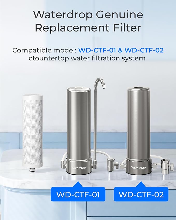 Waterdrop CFF-01 Water Filter Replacement for Waterdrop WD-CTF-01/CTF-02, NSF/ANSI 42&372 Certified, 5-stage Water Filter, Reduces Heavy Metals, Bad Taste and Up to 99% of Chlorine