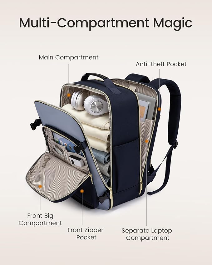 LOVEVOOK Travel Backpack for Women & Men, Airline Approved Carry On Luggage with 3 Packing Cubes, TSA Overnight Bags, Waterproof Personal Item Bag, Weekender Essentials Backpacks fits 17" Laptop