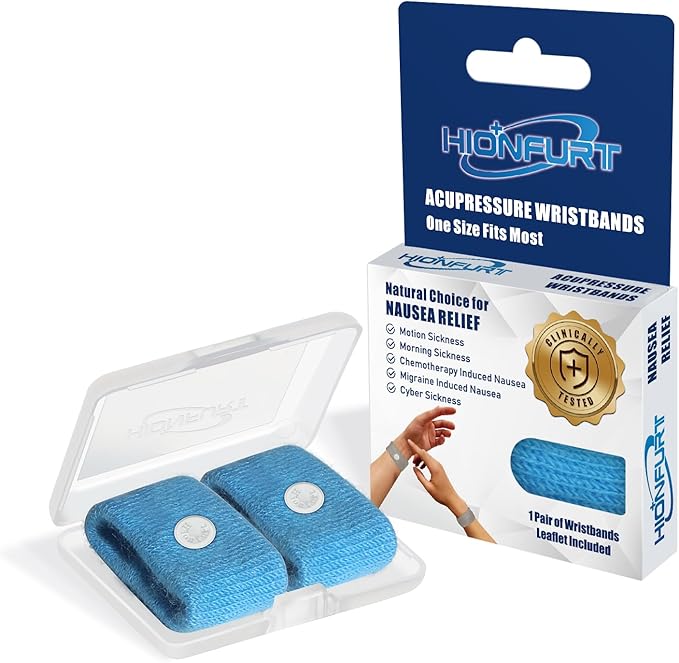Hionfurt Motion Sickness Bands Anti Nausea Wristband for Adult and Kids Morning Sickness Relief for Pregnant Women Acupressure Nausea Relief for Car, Sea, Air Sickness - 1 Pair Blue