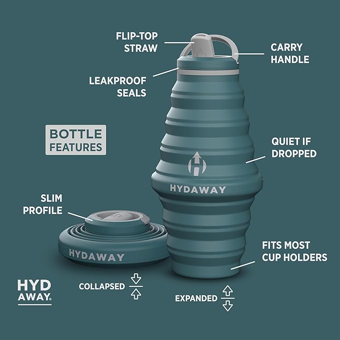 HYDAWAY Hydration Travel Pack - 25oz Collapsible Water Bottle with Flip-Top Lid and Protective Travel Case - BPA-Free, Leak-Resistant, Reusable Bottle for Traveling, Hiking, and Daily Use