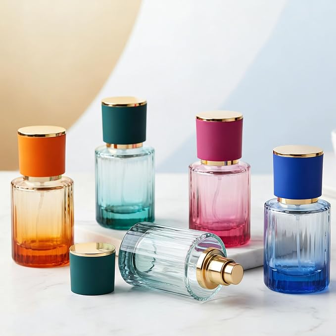 DAYUMKOU 30 Pack Empty Perfume Glass Bottle, 30ml Refillable Perfume Bottle with Gradient Color Fine Mist Spray Bottles with Droppers and Funnels, 6 Colors (5 Each)