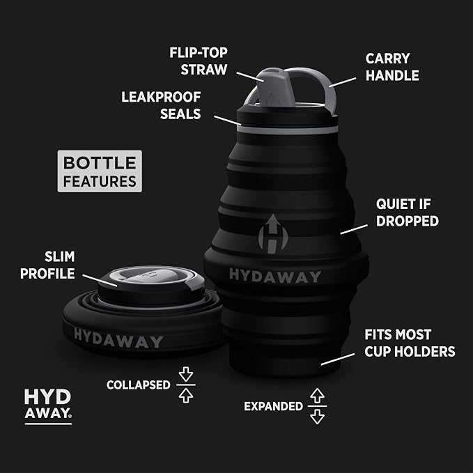HYDAWAY Hydration Travel Pack - 17oz Collapsible Water Bottle with Flip-Top Lid and Protective Travel Case - BPA-Free, Leak-Resistant, and TSA-Friendly for Commuting, Hiking, and Traveling