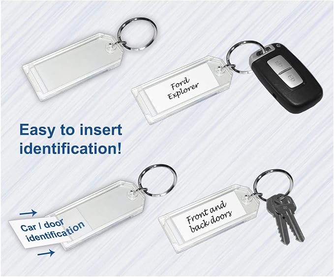 Premium Key Tag 3” Slip-Slot Plastic Heavy Duty (Clear Crystal Color) (36 Pack) (Label and Ring included) (Made in USA)
