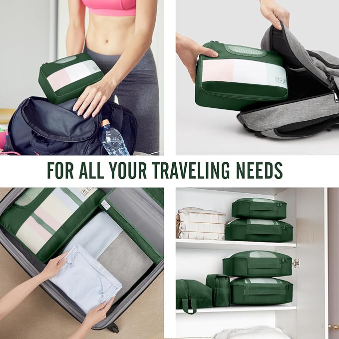 Veken 8 Set Packing Cubes for Travel Essentials, Suitcase Organizer Bags in 4 Sizes, Carry-On Luggage Accessories with Large Laundry Bag & Passport Holder, Must-Have for Airplane, Road Trip & Camping