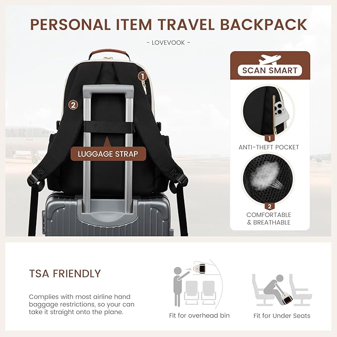LOVEVOOK Laptop Backpack for Women with Pouch Pocket for Large Capacity Cup,17 Inch Teacher Nurse College Work Travel Backpack Purse,Waterproof Laptop Computer Bags,Beige-Black-Brown+Diamond-shaped