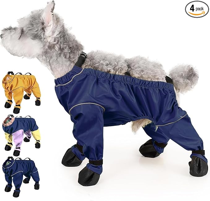 Waterproof Dog Boots Rain Boots with Suspender, Dogs Shoes Paw Protector for Small Medium Puppy, Anti-Slip Doggy Boot Belly Protector, Rain Booties Snow Booties (Medium, bluef)