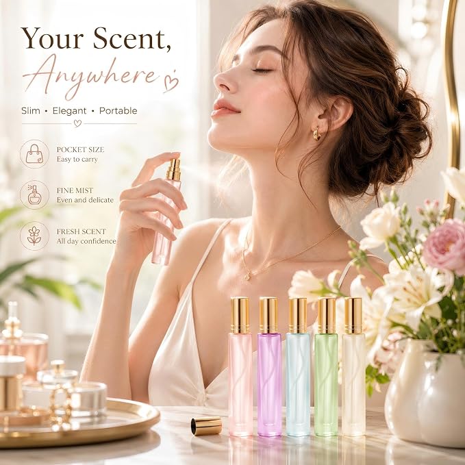 Domensi 40 Pcs 10/15/20/30 ml Perfume Travel Refillable Glass Bottles Spray Bottle Perfume Atomizer for Cologne Dispenser Leak-proof Fragrance Bottles Atomizer Pump Kit (10 ml,Folral Color)