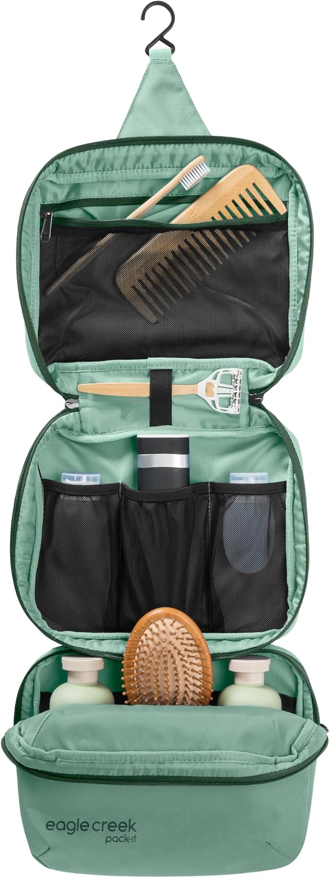 Eagle Creek Pack-It Trifold Toiletry Kit - Dopp Kit Toiletry Organizer with Padded Interior, Durable Hanging Hook & Large Compartments - Water Resistant & Washable - Willow Green