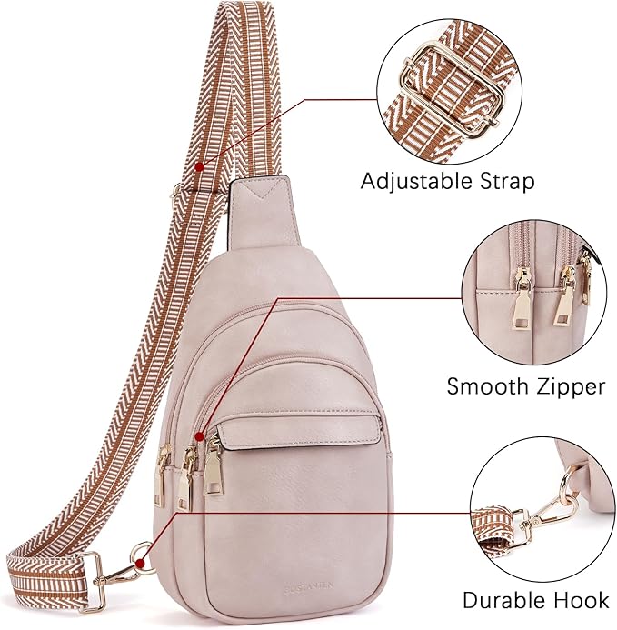 BOSTANTEN Sling Bag for Women Leather Crossbody Bags Fanny Pack Chest Bag for Travel