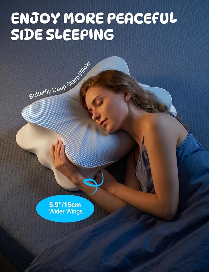 Cooling Cervical Neck Pillow for Pain Relief, Ergonomic Mellow Sleep Pillow for Neck Support | Adjustable | Memory Foam | Odorless Orthopedic Bed Pillow for Side Back Stomach Sleepers - Gift for Mom