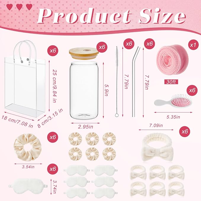 37 Pcs Spa Sleepover Party Supplies for Girls, 6 Set Spa Party Favors, Include Cups, Hairbands, Sleep Eye Mask, Headband, Brush, Tote Bags with Ribbon for Beige Sleepover Birthday Favors