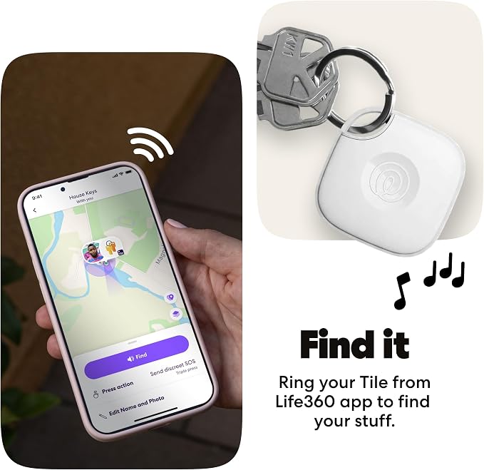 Tile by Life360 Mate Bluetooth Tracker, Keys Finder and Item Locator for Keys, Bags and More. Phone Finder. Both iOS and Android Compatible. 1-Pack (White)