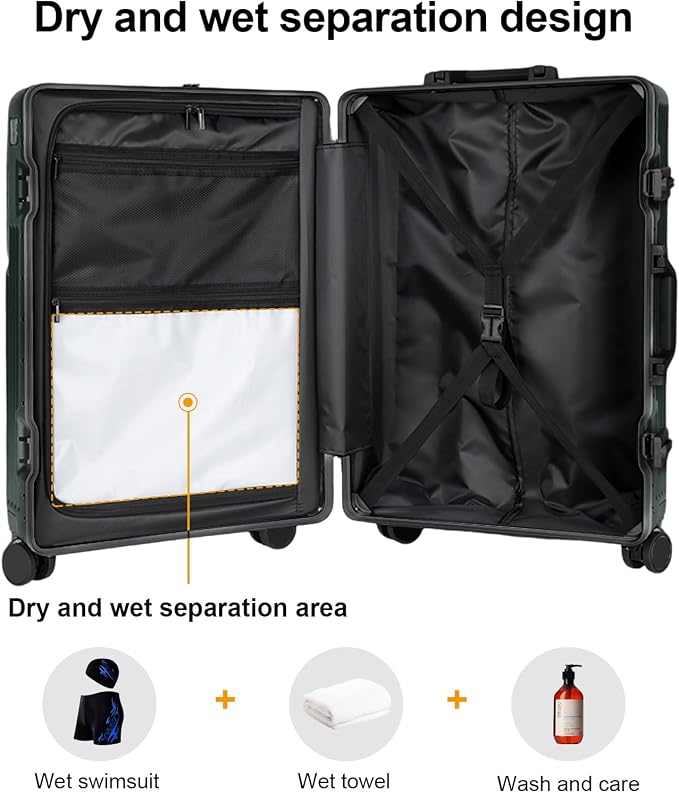 Carry on suitcase Zipperless Luggage,Polycarbonate Aluminum Hard Shell, Expandable Carry-On Suitcase with Spinner Wheels, 26 Inch Cabin