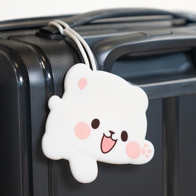 Milk and Mocha Luggage Tag Set Authorized Milkmochabear Merchandise Cute Adorable Silicone with Name ID Card Suitcase Label Travel Essentials Accessories for Bags Backpacks Baggage