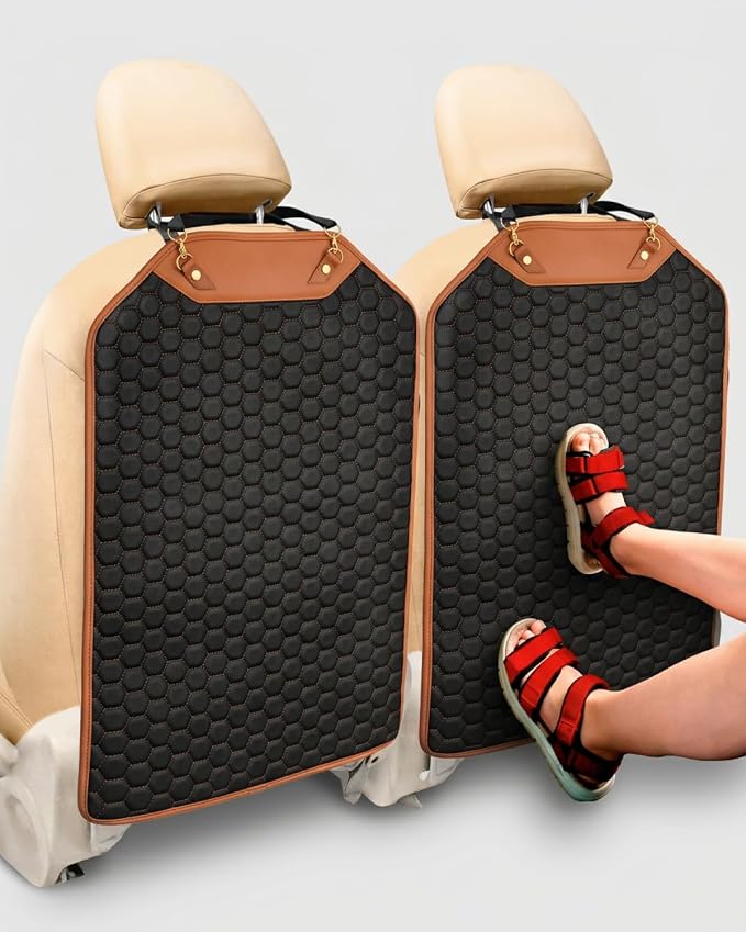 Owleys Kick Mat Back Seat Protector - Car Back Seat Cover for Kids Feet - Waterproof & Sturdy Protector for Upholstery from Dirt, Mud, Scratches and Stain (Hexy 2 pcs)