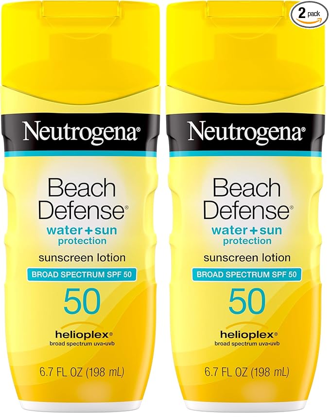 Neutrogena Sunscreen Lotion Beach Defense SPF 50, Face and Body Sunscreen, Hawaii Reef Act 104 Compliant, Octinoxate & Oxybenzone Free, Oil Free, Fast Absorbing Sun Care, 6.7 fl oz (Pack of 2)