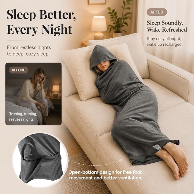Sleep Pod Set for Deep Sleep - Wearable Sleeping Bag with Soft Weighted Warm Fabric & Premium Eye Mask, Cozy Slumber Wrap for Home Lounging, Camping & Long Travel, Restful Sleep Companion Combo