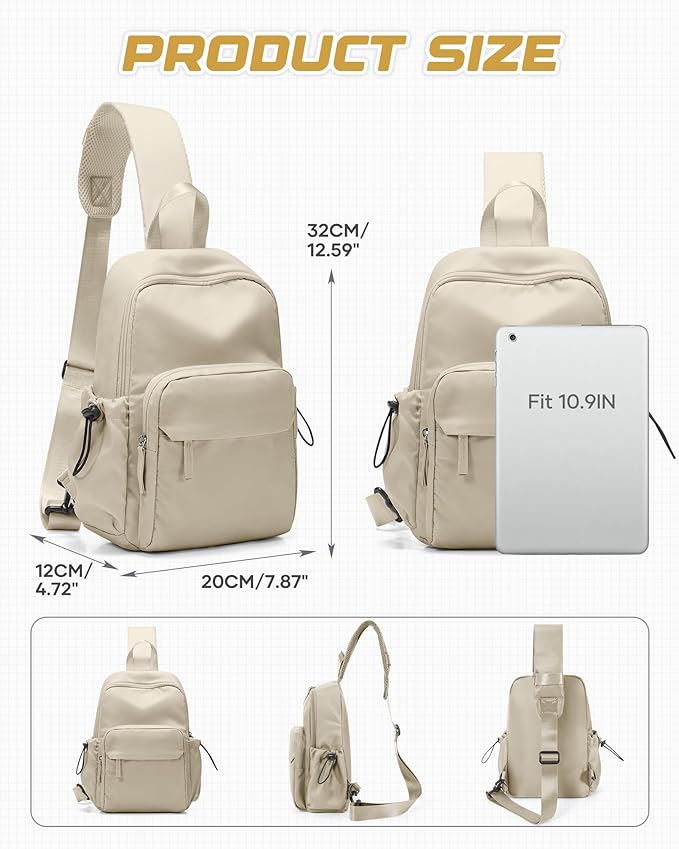 SEAFEW Khaki Small Sling Bag for Men Women, Mini Anti Theft One Strap Motorcycle Backpack, Sling Chest Bag Fanny Back Pack for Casual Travel Hiking Sport Gym
