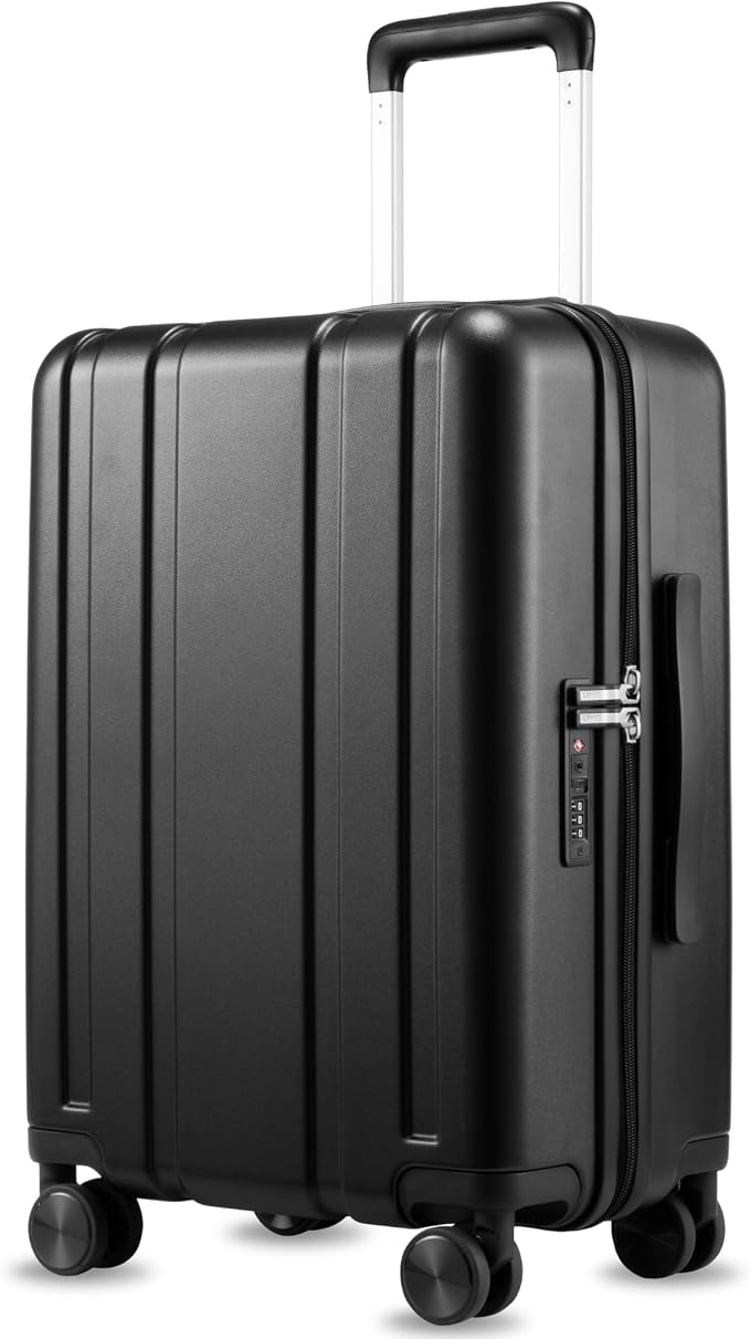 LUGGEX Carry On Luggage 22x14x9 Airline Approved, L2 100% PC Hard Shell Travel Suitcase with Smooth Spinner Wheels, TSA Lock (Black, 20 Inch, 40L)