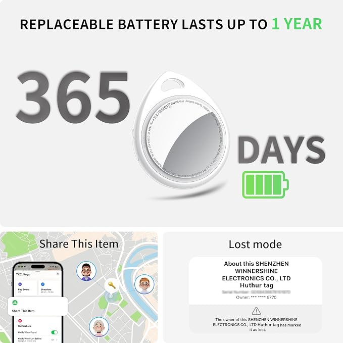 Air Tracker Tags-4 Pack, 5.3 Bluetooth Tracker Work with Apple Find My (iOS Only), 100dB Sound, Smart Tag with Keychain/Lanyard, Item Finder for Luggage/Key/Suitcase, Replaceable Battery, White