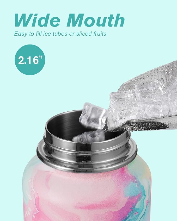 Coolflask Water Bottle Insulated with Straw & 3 Lids, 40 oz Water Jug Large Metal Stainless Steel Wide Mouth for Sports, Gym or Office, Non-BPA Keep Cold 48H Hot 24H, Pastel Sorbet