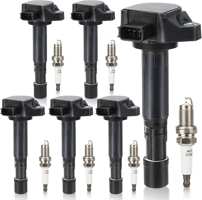 UF400 Ignition Coil & 9807B-5517W Double Iridium Spark Plug 6PCS for Acura 01-05 EL, 01-09 MDX/Honda 01-05 Civic, 03-08 Pilot, 06-08 Ridgeline/04-07 Saturn Vue Replaces# UF512 C1460