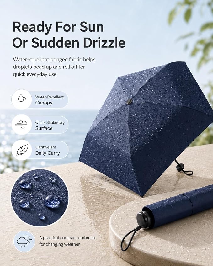 Japan Pencil Umbrella, Japanese Ultra Light Mini Travel Umbrella with Upf 50+ Sun Protection, Compact Folding Pocket Parasol for Rain, Backpack, Handbag, Commute, Beach, Hiking, Outdoor Use