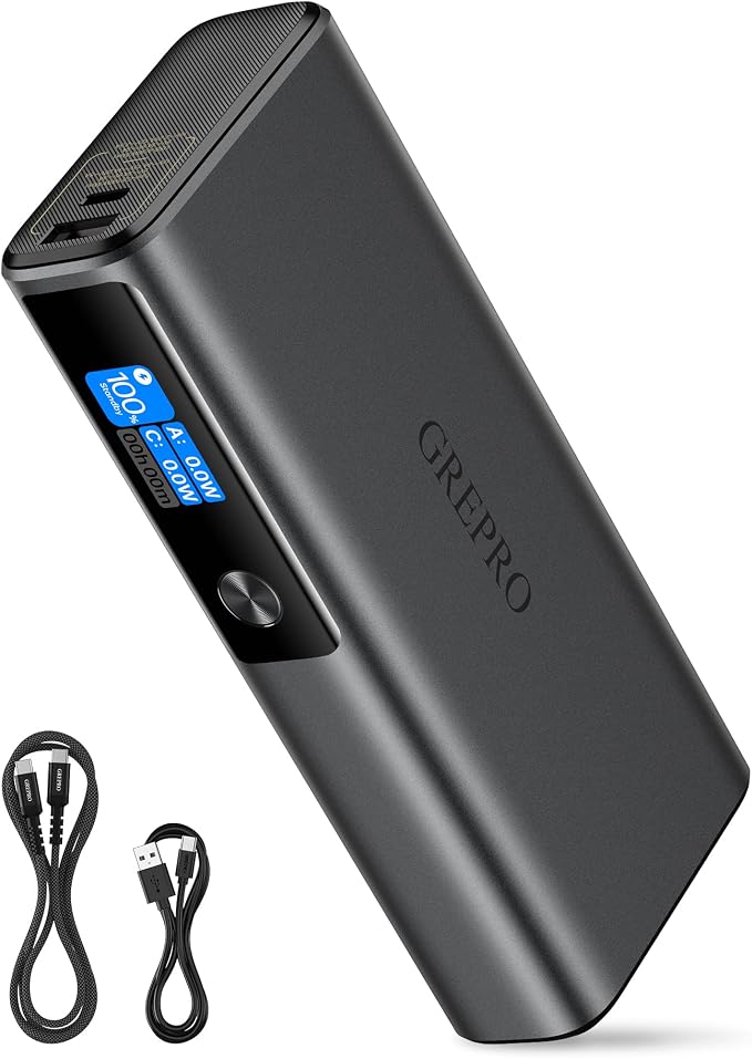 GREPRO 100W Laptop Power Bank, 20000mAh 130W Total Aluminum Alloy USB C Portable Charger, Travel Essential Fast Charging Battery Pack for iPhone 17-12 Series/MacBook/iPad/Tablet/Steam Deck/Galaxy S26
