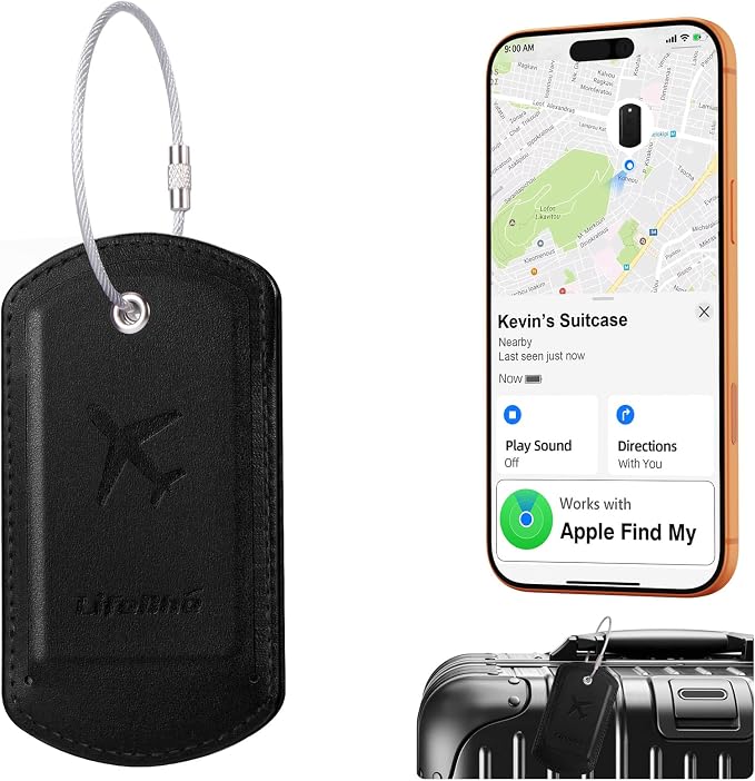 Luggage Tags Built-in Anti-Loss Tracker, Luxury Leather Luggage Tags for Suitcase, Travel Bags, Backpacks, Travel Organizer for Lost Baggage Prevention (S-Black)